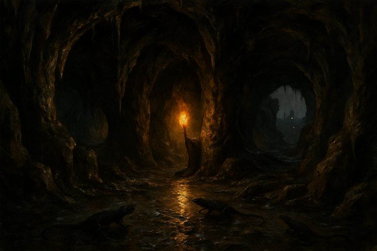 Blackscale Hollows — low dripping caverns littered with shed black scales